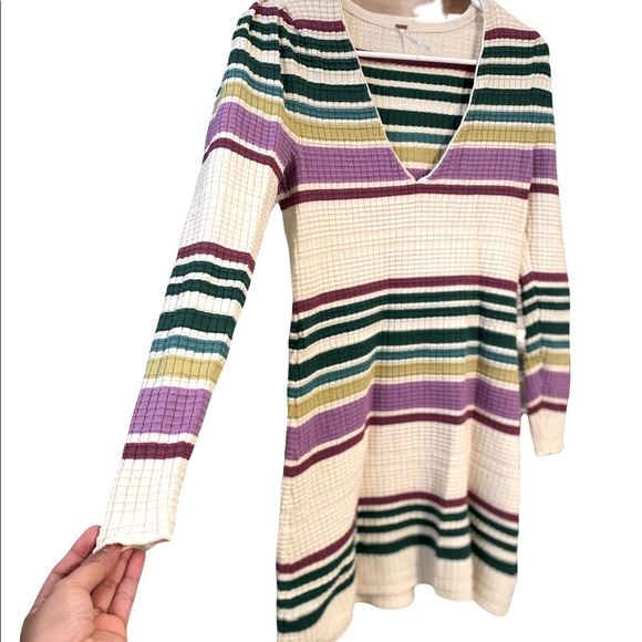 Free People Womens Gidget Sweaterdress Striped V-Neck - Ivory - Picture 5 of 9